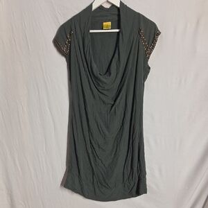 Cowl Neck Mini Summer Dress (S/M) with Studded Short Sleeves Boho Festival Wear